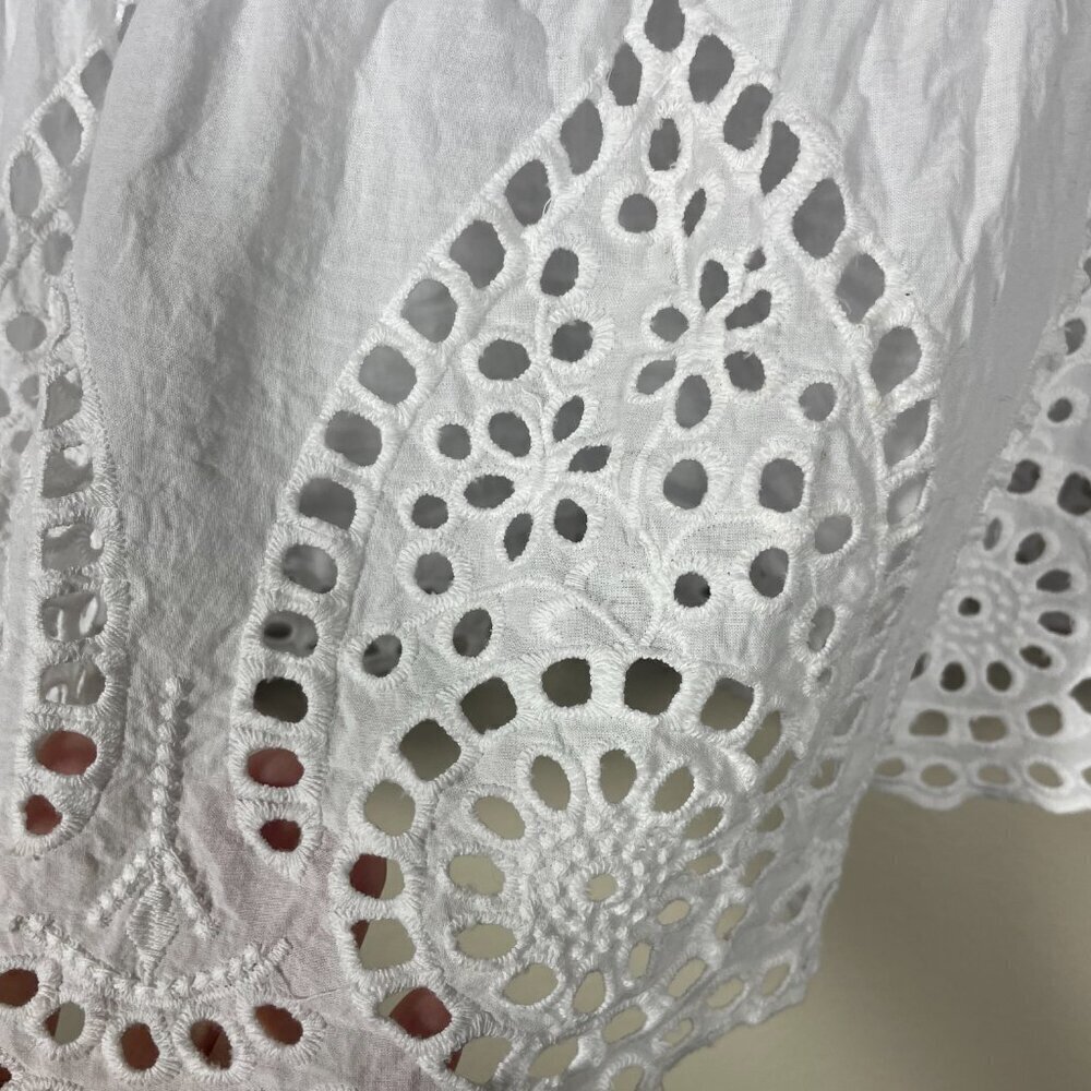John Mark White Eyelet Blouse Women's Medium Top Cottagecore Coastal Boho! - Picture 2 of 6